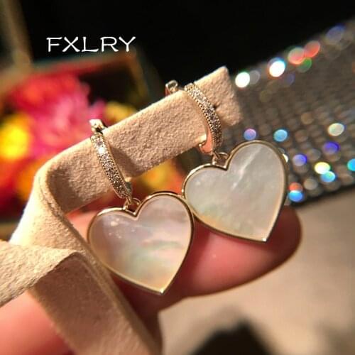 FXLRY New Gold color AAA Cubic Zirconia love heart-shaped fritillary drop earrings for women jewelry