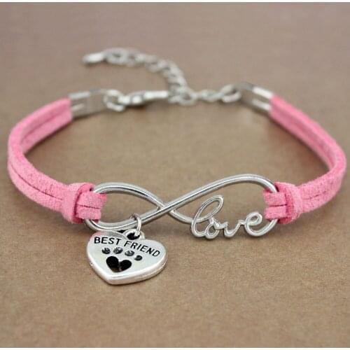 Hot Sale Minimalist Friendship Antique Silver Infinity Love Best Friends Dog Paw Lover Charm Womens Bracelets for Women