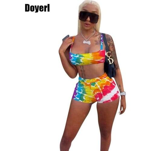 Tie Dye Co Ord Set Women Summer Clothing 2021 Short Sets Sport Suit Crop Top Biker Shorts 2 Piece Sets Womens Outfits Tracksuit