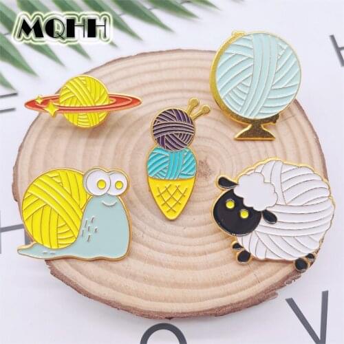 Cartoon Creative Geometry Yarn Ball Animal Enamel Pins Snail Sheep Carrot Globe Planet Brooch Alloy Badge Fashion Woman Jewelry