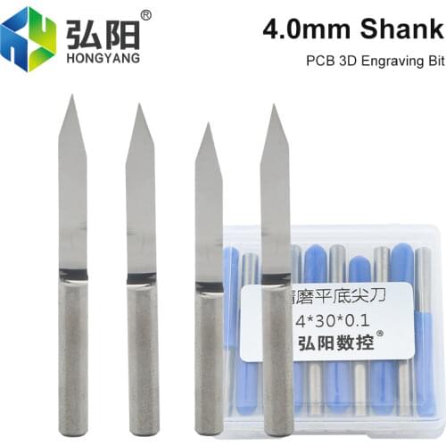 10pcs 4mm Shank CNC Milling Flat Bottom V-Shaped Cutters PCB Woodworking Engraving Drill Carbide PVC Acrylic 3 D Milling Cutters