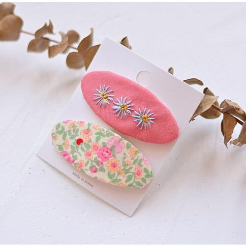 2pcs/set Girls Print Hair Clips 6cm Ellipse Flower Hairpins Cotton Flora Barrettes Kids Hair Accessories