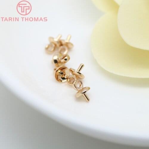 20PCS 3MM 5MM 24K Gold Color Plated Brass Half hole Pearl Beads Connect Charms Beads Caps High Quality Jewelry Findings