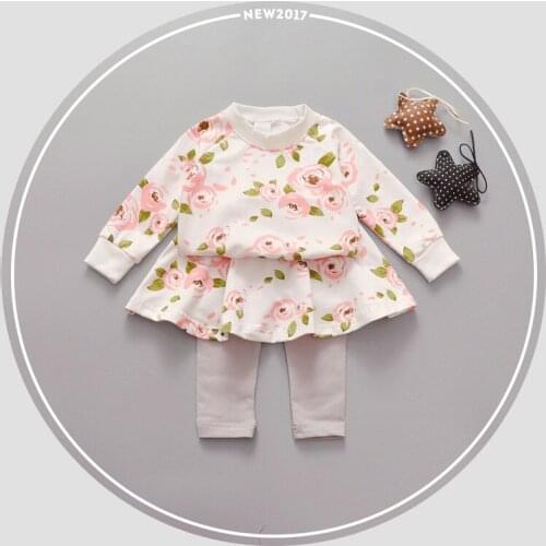 2017 Baby Girls Wear Flower T-shirt + Pants,2pcs Floral Suit Kids Girl Infant Casual Fashion Clothes Sets