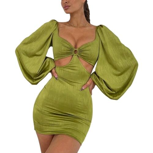 2021 Fashion Sexy Lady Hollow Out Sheath Dress Women Long Sleeve Bodycon Mini Dress Holiday Casual Dress Evening Party Dress