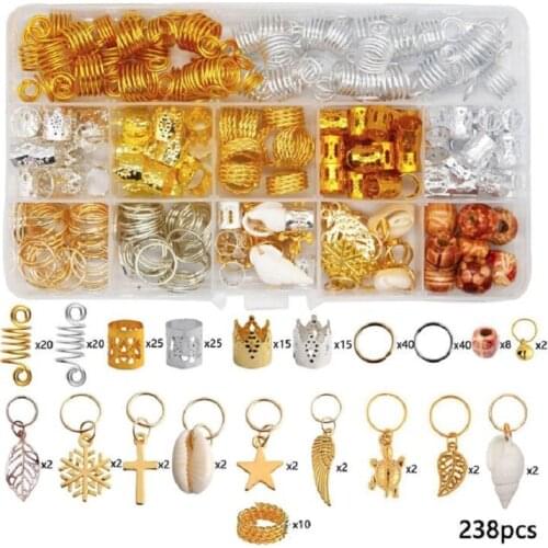 238pcs/lot Dreadlock Rings hair braid Hair beads cuffs clips braid spiral braid hair extension for accessories