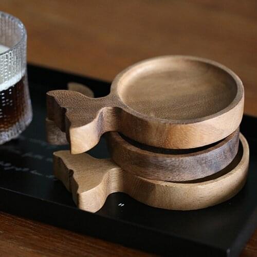 3Pcs Mini Dessert Plates Wood Coasters Small Fish Wooden Plate Sushi Dip Sauce Dish Wood Cup Mat Table Decor Kitchen Accessories