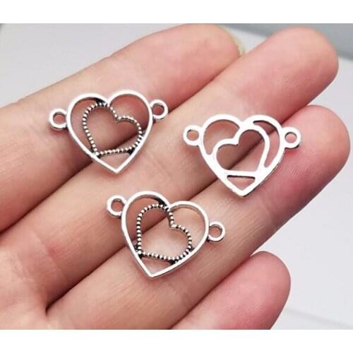 30pcs/lot--23x16mm, heart chams, Antique silver plated heart connector charms,DIY supplies, Jewelry accessories