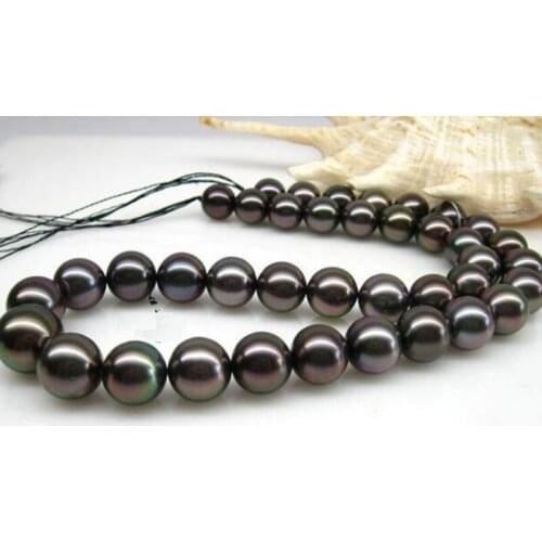 8-9mm natural Tahitian genuine black round pearl necklace 925silver