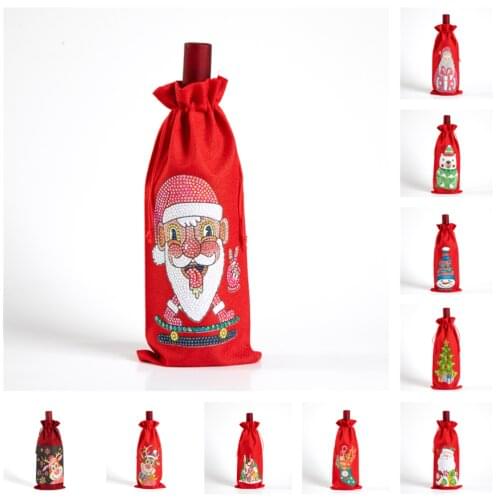 Diamond Painting Red Wine Bag Christmas Cartoon Santa Claus Picture 5D DIY Christmas Tree Cloth Bag Bottle Decoration Gift Bag