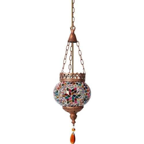 Artpad Mediterranean Style Turkish Moroccan Pendant Light Decoration Handmade Glass Shade Restaurant E27 Mosaic Hanging Lamp