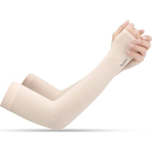 Women Men UV Protection Cooling Arm Sleeves Compression Sunscreen Long Cover Fingerless Gloves for Running Cycling Fishing Sport