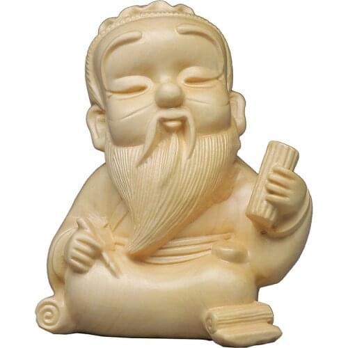 Solid wood Cartoon Lao Tzu Figurines ，Vintage characters hand engraved ，Wooden home decoration statue