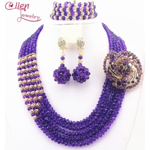 2019 purple Nigerian Wedding Bride Jewelry Set Gift Crystal Costume necklace Bracelet Earring african beads jewelry sets N0041