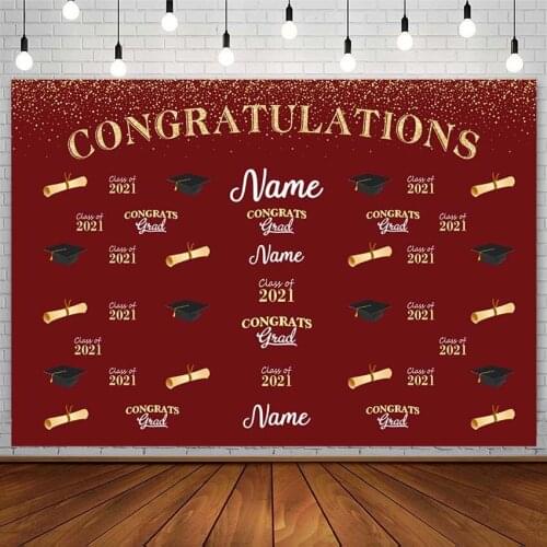 Congratulations On Graduation 2021 Custom Backdrop Bachelor Cap Gold Dot Red Photography Background Photo Studio Photozone Props