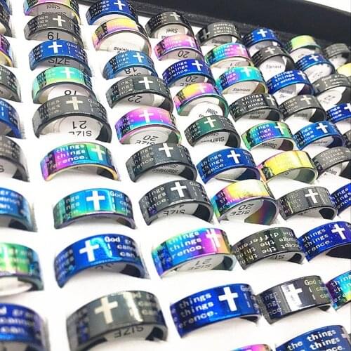 MIXMAX 10pcs/lot Cross ring mens womens Jesus Bible God Christ delicate multicolor black blue Stainless Steel brand Jewelry