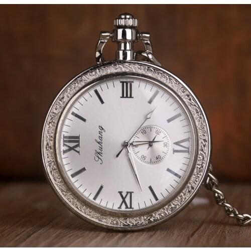 5pcs/lot SHUHANG Fashion Men Women Mechanical Pocket Watches Open Face Skeleton Hand-winding Fob Watch with Pendant Chain
