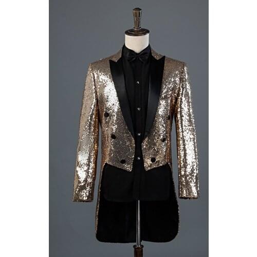 Mens sequined tuxedo stage performance dress magicians jacket night club hosts court dress mens suit