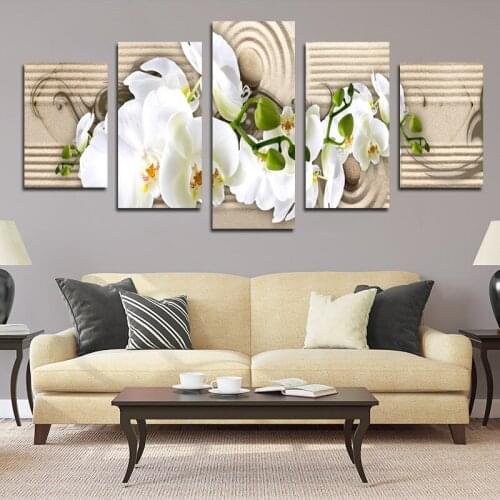 Wall Art Canvas Painting 5 Pieces White Orchid Flower Poster Modern Home Decoration Living Room Abstract Wall Pictures No Frame