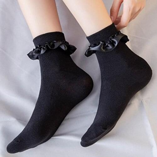 Japanese Women Girls Cotton Ankle Socks Sweet Ruffles Frilly Patchwork Harajuku Kawaii Lolita Princess Cotton Hosiery
