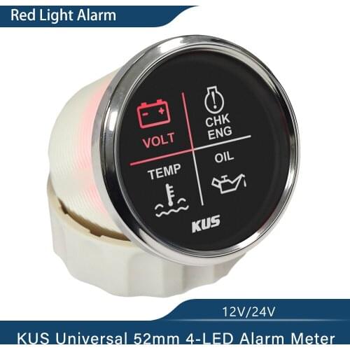 New 4 LED Alarm Gauge Meter Volt Water Temp Oil Pressure CHK ENG 2"(52mm) 9-32V with Backlight
