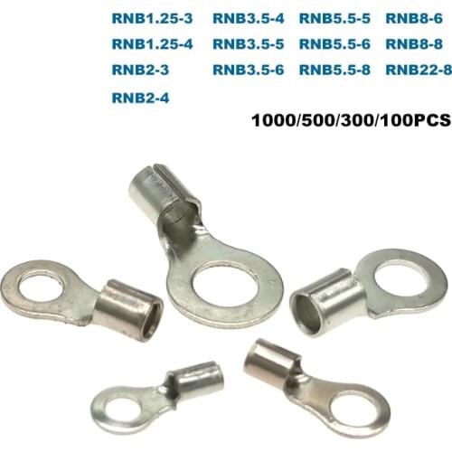 Ring Bare Cord End Crimp Terminals Electrical Naked Wire Connector RNB1.25~RNB22 Cable Ferrules 12-4AWG 0.5-25mm2 1000/100Pcs