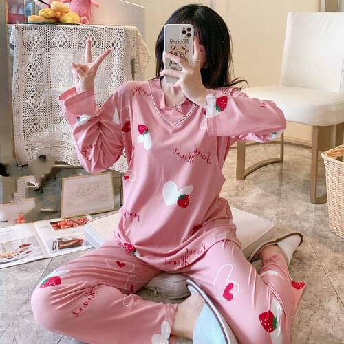 Pregnant Womens Clothing Korean Long Sleeve Pajamas Set Womens Maternity Sleepwear Set Spring and Autumn Nursing Pyjamas Suit