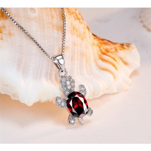 Rainbow Crystal Oval Stone Pendant Necklace Charm Multicolor Zircon Turtle Necklace Boho Silver Color Chain Necklaces For Women