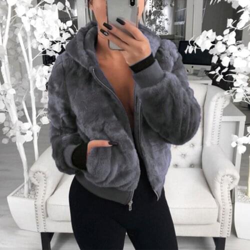 2020 Faux Fur Coat Women With Hood New Oversize Coats High Waist Female Slim Fit Overcoat Tops Winter Warm Plush Jackets Outwear