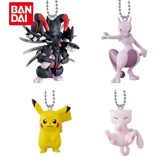 Bandai Genuine Pokemon Action Dolls Figures Mewtwo Strikes Back Pendant Pikachu Mew Armor Mewtwo Keychain Model Toys Gifts