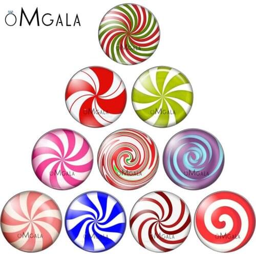Colorful Candy lollipop Patterns 10pcs 12mm/18mm/20mm/25mm Round photo glass cabochon demo flat back Making findings