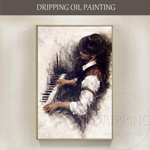 Hand-painted High Quality Handsome Man Playing Piano Oil Painting on Canvas Impressionist Art Man Playing Piano Oil Painting