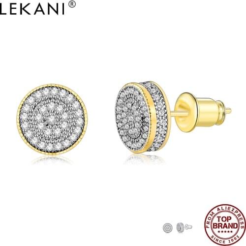 LEKANI Small Round Stud Earrings For Women Full White 5A Clear Cubic Zirconia Female Anniversary Fashion Jewelry New Arrival