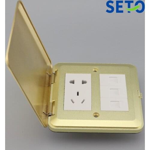 SeTo Pop-up Type Floor Socket Three Network RJ45 Cat5e + Five Hole Power Socket Wall Plate Keystone Floor Receptacle