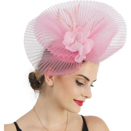 Bride Wedding Fascinators Mesh Hats For Women Elegant Flower Millinery Cap Girls Women Ladies Formal Wedding Dress Hats Hairpin