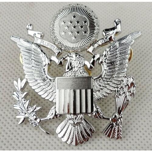 MILITARY WWII US ARMY EPLURIBUS UNUM OFFICERS METAL CAP HAT BADGE SILVER