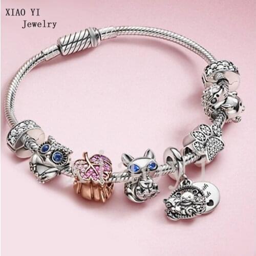 XIAOYI 2020 NEW s925 Autumn classic night elf animal rebirth Fox Owl leaf magic Forest companion lovely serpentine bracelet gift