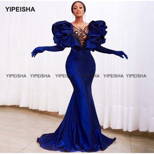 Yipeisha Royal Blue Prom Dresses Scoop Sleeveless Mermaid Evening Gown Vestido de Festa Longo Custom Made Party Dress Formal