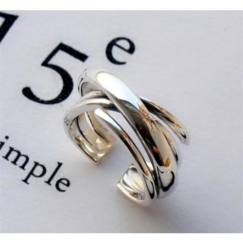 925 Sterling Silver Open Rings For Women Korean Fashion Multi-layer Irregular Geometric Interweave Cross Female SR241 Wholesale