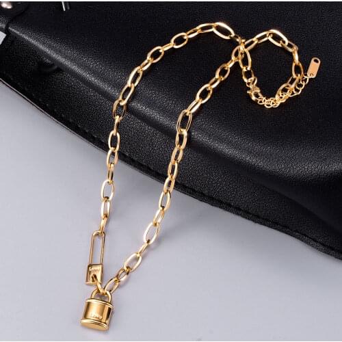 Amaiyllis 18K Gold Vintage Rock Choker Lock Necklace Exaggerated Mujer Key Padlock Pendant Necklace For Women Gift
