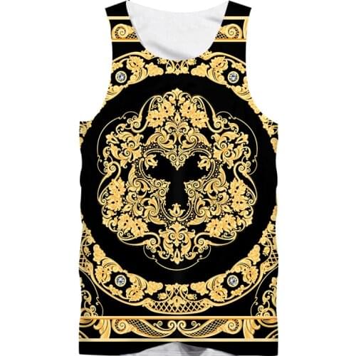 IFPD EU/US Size Baroque Court Style Vest Mens 3d Print Crown Golden Flower Luxury Sleeveless Tank Tops Men Women Plus Size 6XL