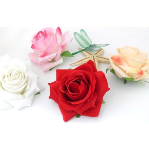 2 pieces High-quality Artificial 7CM Open Rose velvet Silk Flower Heads for wedding Car Wall table Bridal DIY decoration B94