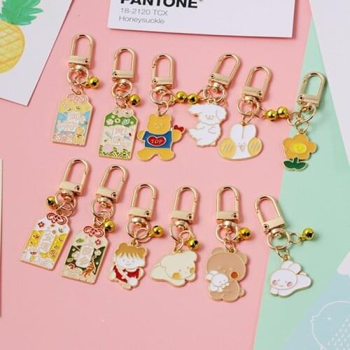 2021 Amulet Talisman Cartoon Teddy Bear Flower Lucky Fortune Cat Rabbit Keychain Women Car Bag Pendent AirPods Accessories