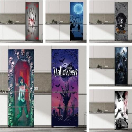 3D Halloween Tombstone Ghost Hand Door Sticker Refrigerator Wallpaper Peel & Stick Wall Sticker Horror Fridge Cover Decal Murals