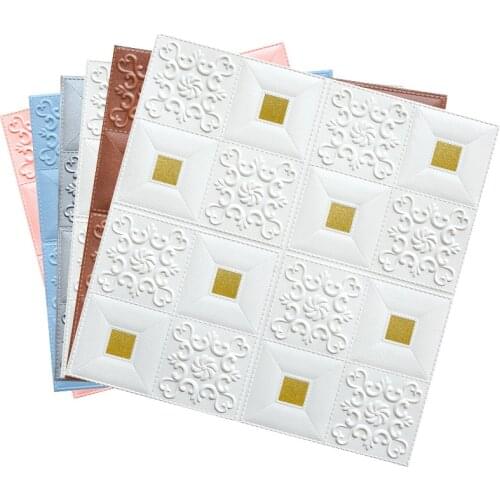 4pc Foam Wallpaper 70X70cm Self-adhesive Waterproof3D Wall Sticker for Living Room TV Background Stereo Ceiling Panel Roof Decor