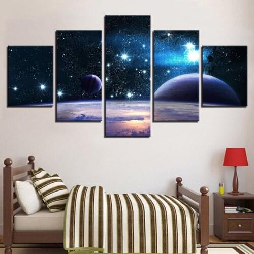 5 Panels Canvas Art HD Print Universe Galaxy Planet Picture Home Decoration Modular Decor Poster Wall Art Hanging Mural Gifts