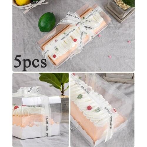 5pcs Swiss Roll Box Long Cake Boxes And Packaging Transparent Packing Boxes Rectangle Baking Cake Box Clear Dessert Box Bakery