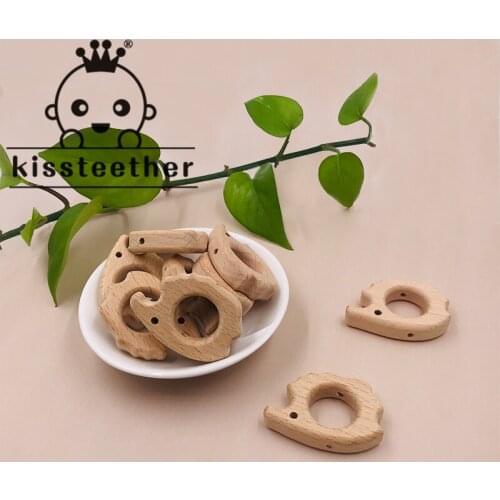 Kissteether 50pc Beech Wooden Hedgehog Animal Bead DIY Teething Nursing Mom Necklace Food Grade Wood Bead jewelry Making Teether
