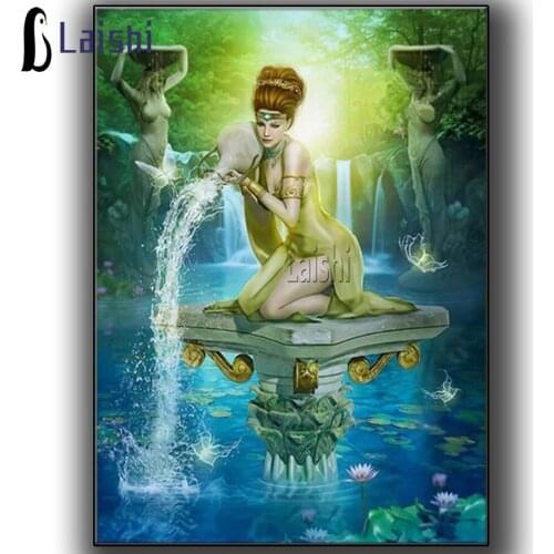 Full square round drill Lotus pond Diamond Embroidery 5D DIY Diamond Painting Mosaic Aquarius Zodiac Star sign Cross Stitch