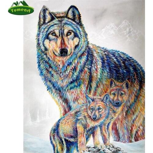 Diy Diamond Painting Sale Full Square Drills"Wolves Mother Baby Needlework Diamond Embroidery Rhinestones Restaurant Decoration